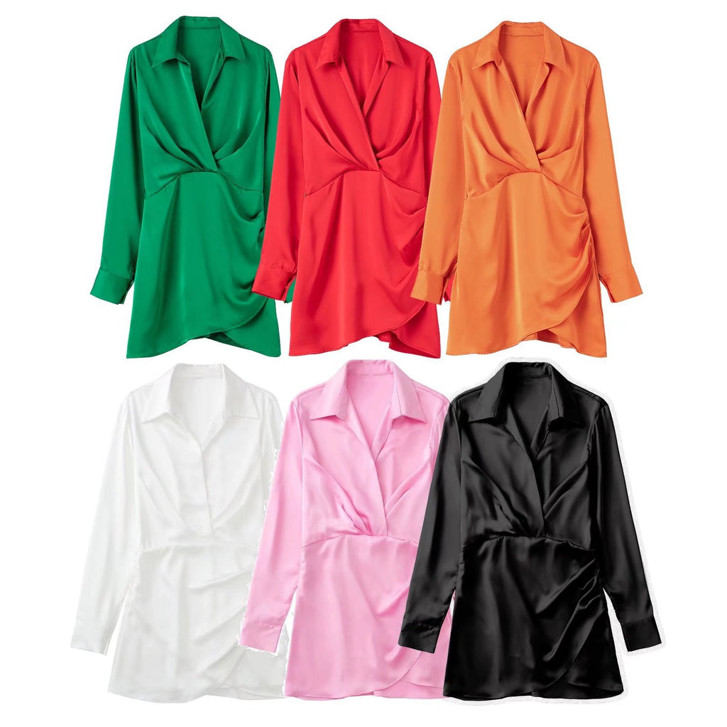 2024 Spring/Summer Satin Long Sleeve Dress for Women