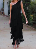 Helena - Elegant Asymmetrical Fringe Dress (One Piece)