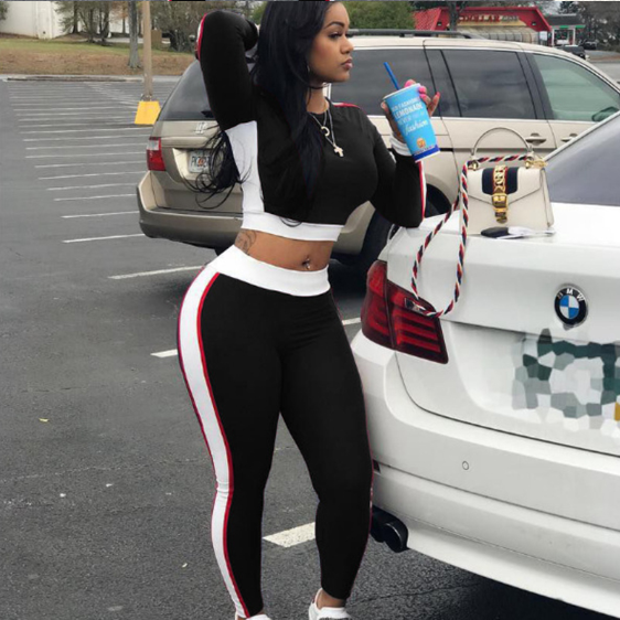 Long Sleeve Sexy Fitness Outfit - 2 Piece Set