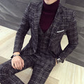 3-Piece Korean Slim Fit Men's Suit with Checkered Blazer