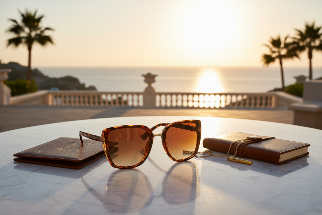 Tortoiseshell sunglasses with brown gradient lenses on a white background