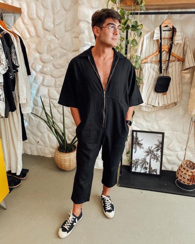 Men's Casual One-Piece Suit with Belted Overalls