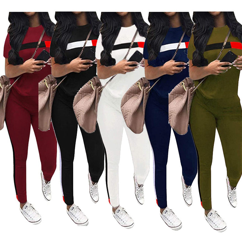 S3556 Summer Women's Casual Striped Sports Set