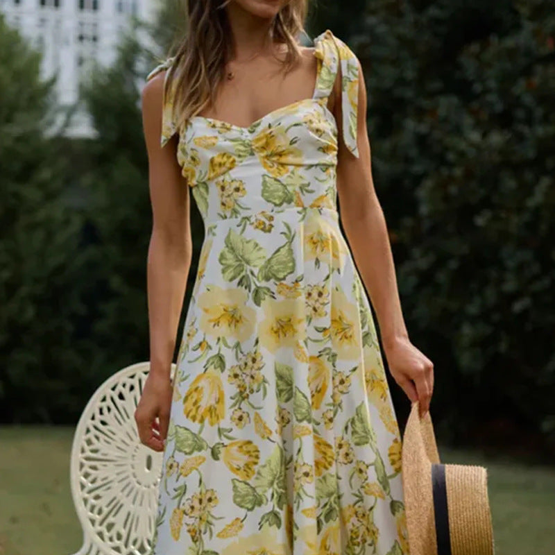 Fashionable Printed Tie Dress for Spring/Summer 2024