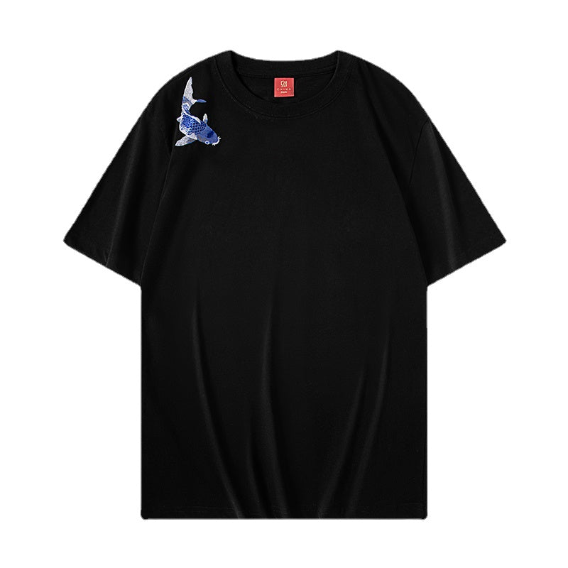 Men's Vintage Chinese Carp Embroidered Summer T-Shirt