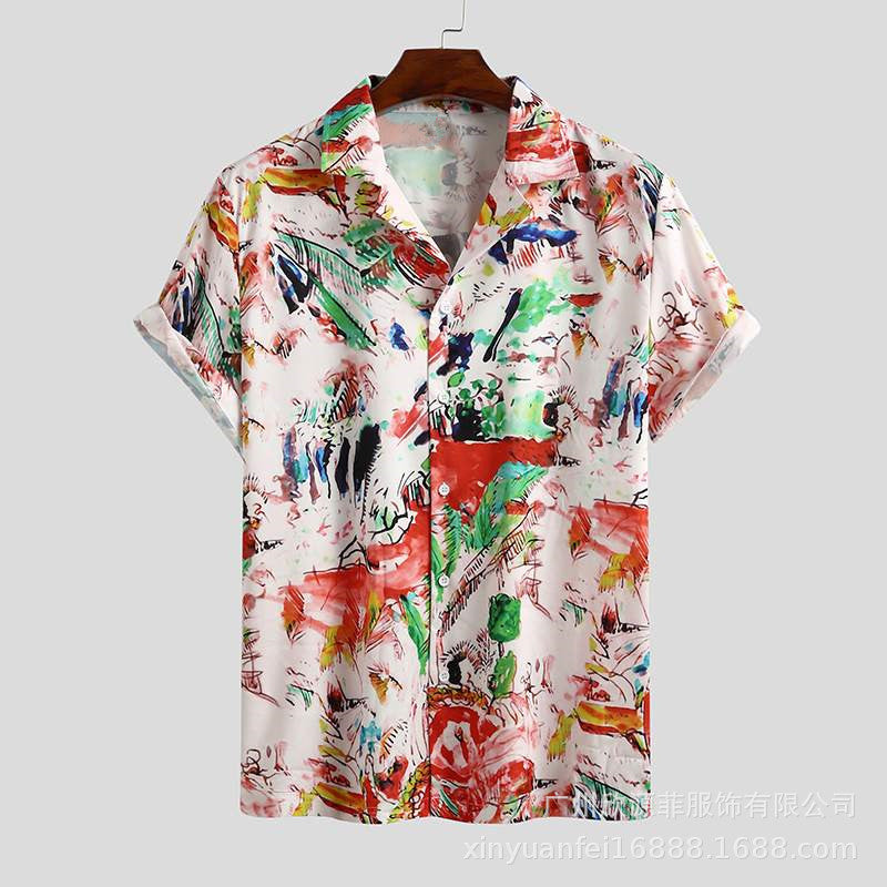 Men's Short Sleeve Printed Hawaiian Shirt for Summer