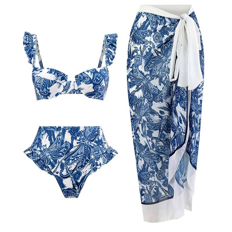 2023 Retro Three-Piece Swimsuit with Beach Skirt