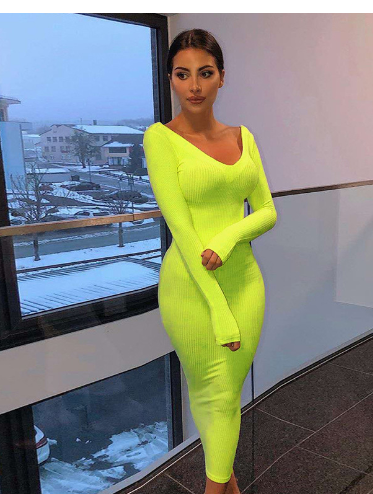 Mid-length Solid Color Dress for Women