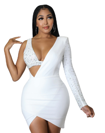 The Éclat Rhinestone One-Shoulder Dress | Evarisluxe
