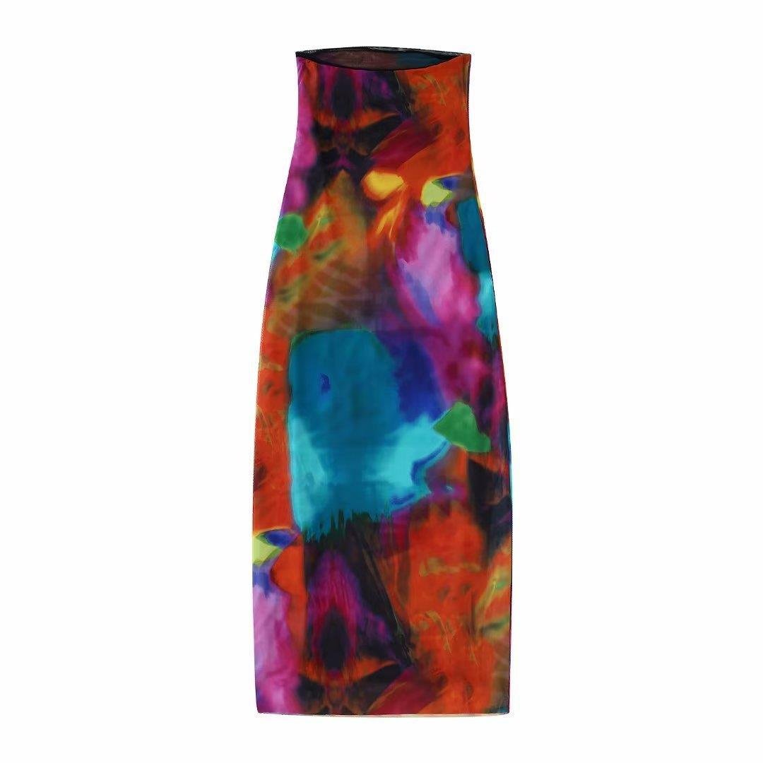 Slim-fit Printed Silk Bandeau Dress for Women