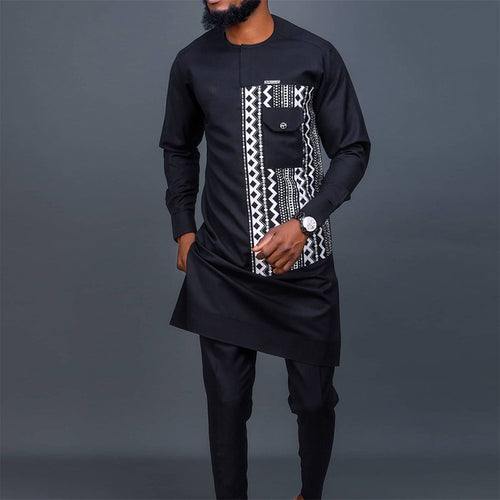 African Ethnic Style Men's Black Pocket Set