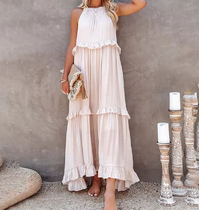 Evarisluxe Holiday Ruffled Maxi Dress