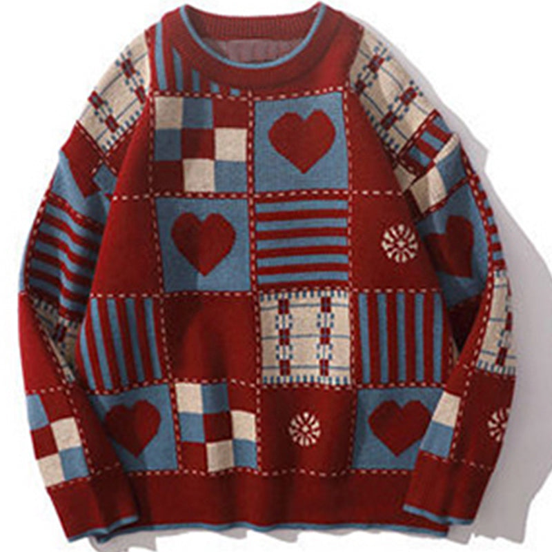 Vintage Hip Hop Love Knitted Cotton Sweater for Men