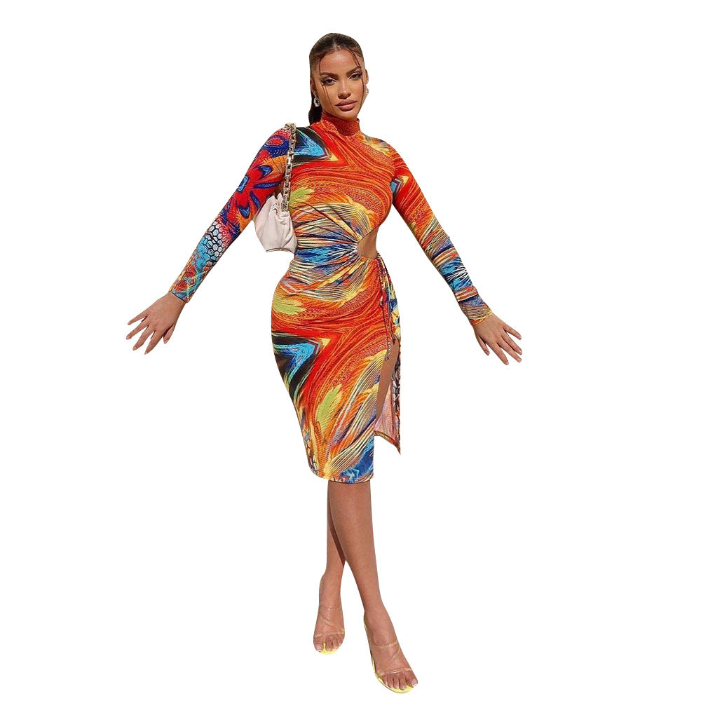 Evarisluxe Mid-Length Printed Dress for Women