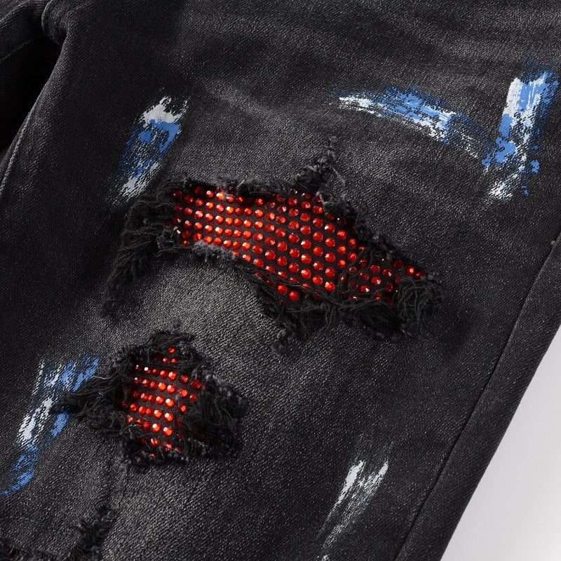 High Street Stylish Black Ripped Denim Pants for Men