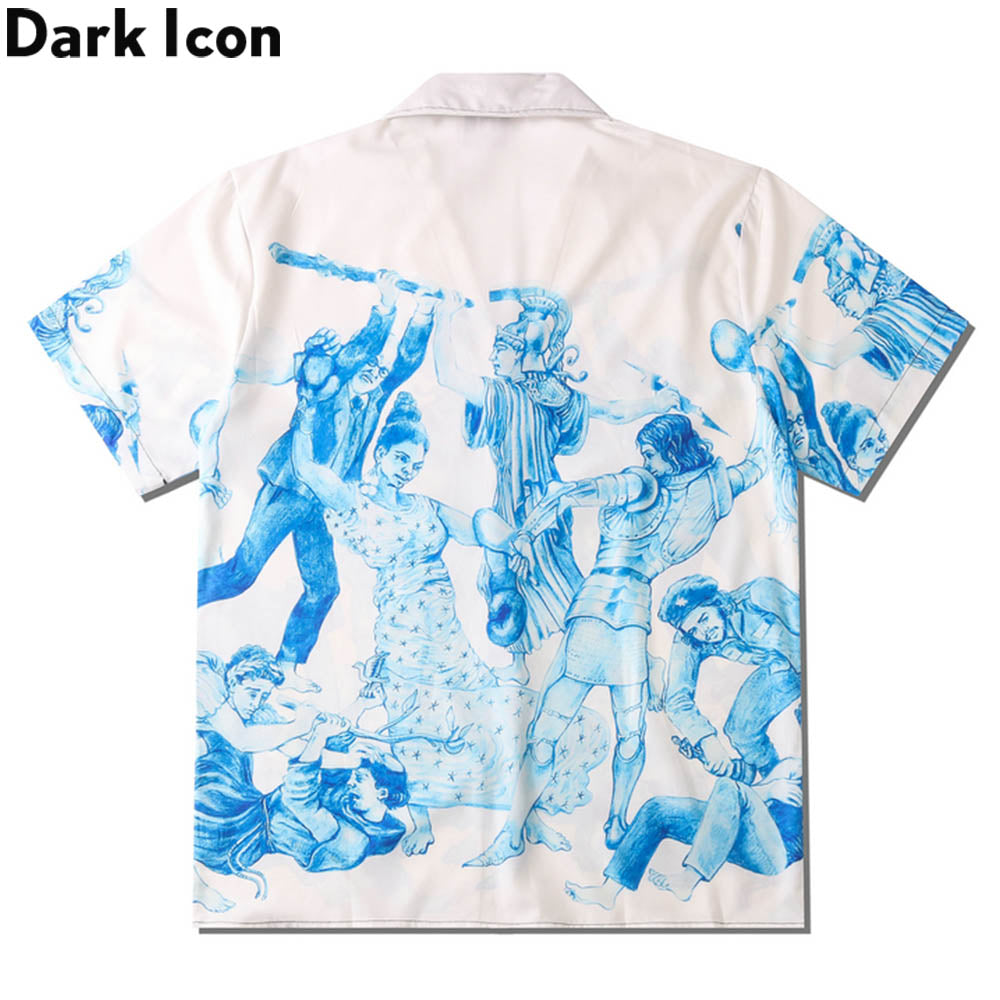 Vintage Dark Icon Printed Hawaiian Shirt for Men