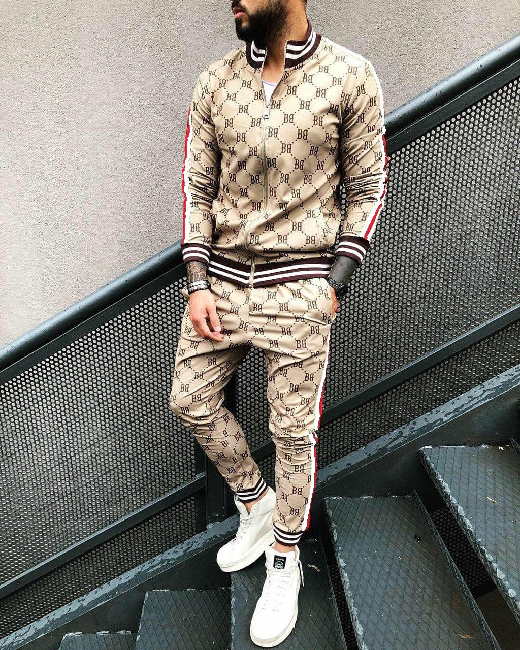 Men's Casual 3D Printed Fitness Hoodie and Tracksuit Set