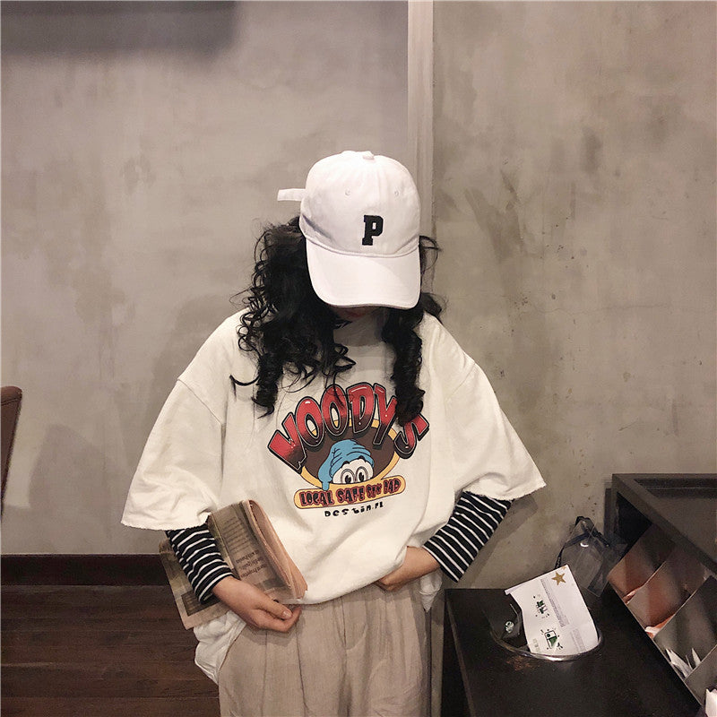 Loose-Fit Summer T-Shirt for Women with Cartoon Print