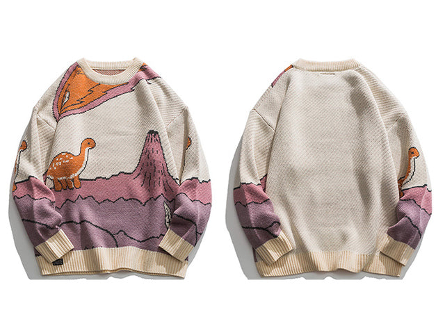Vintage Cartoon Dinosaur Knitted Pullover Sweater