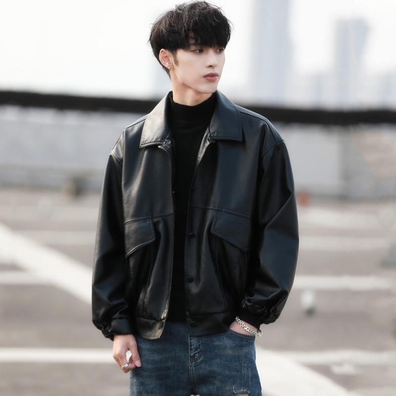 Korean Style Loose Leather Jacket for Men