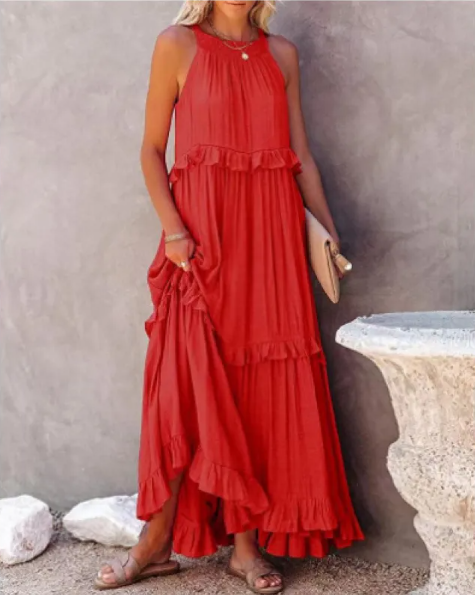 Evarisluxe Holiday Ruffled Maxi Dress
