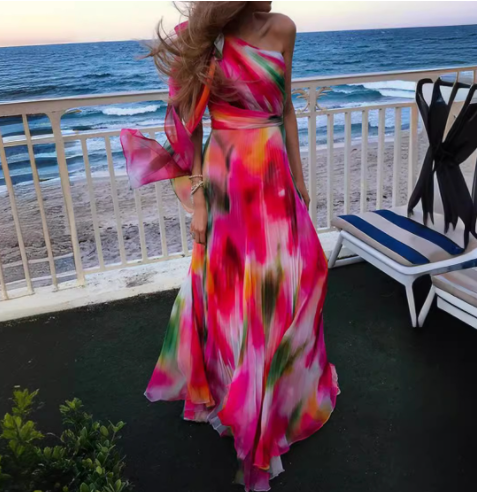 Printed Pleat Waist Dress