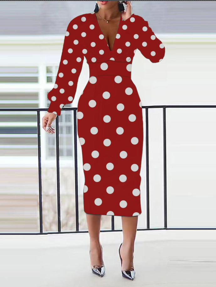 Plus Size Long Sleeve V-Neck Dress for Spring 2024