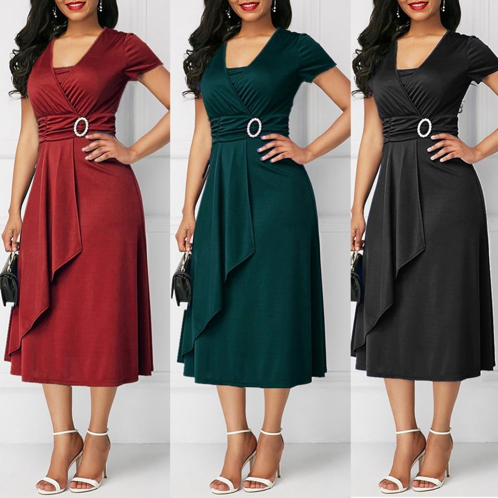 Asymmetrical Hemline V-Neck Evening Party Dress