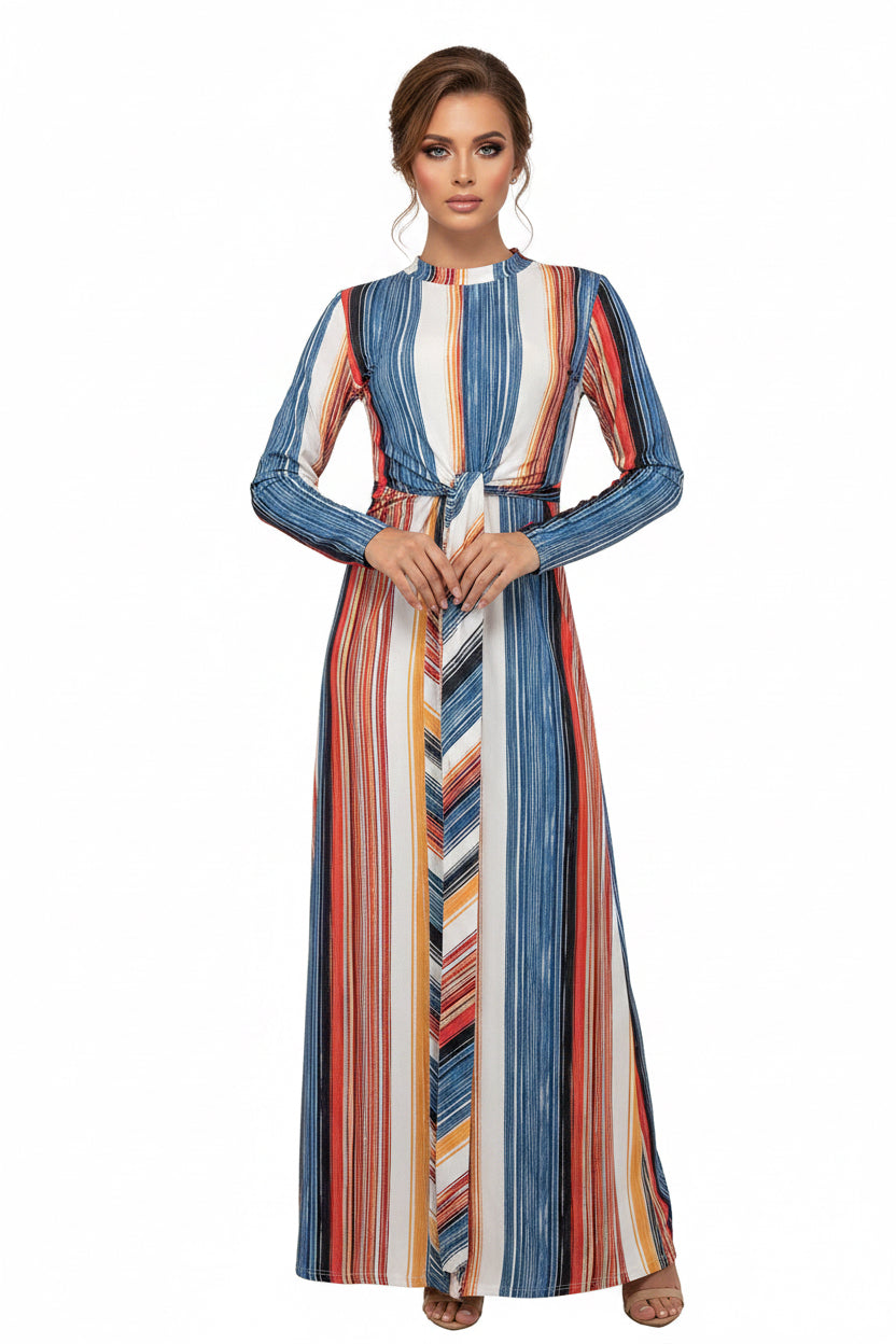 The Hiver Striped Long Sleeve Midi Dress | Evarisluxe