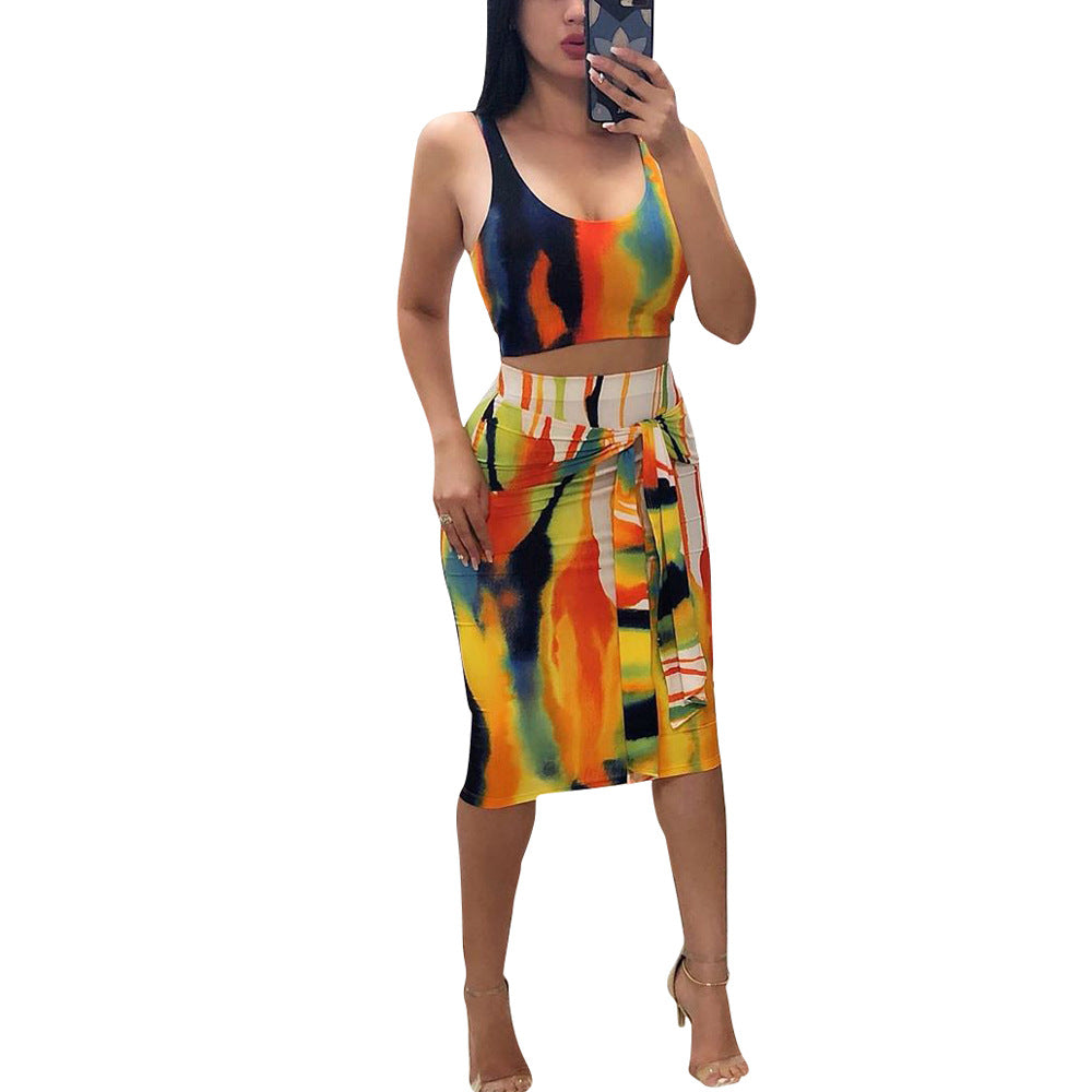 DN8241 Summer Tie-Dye Camisole Dress Set for Women