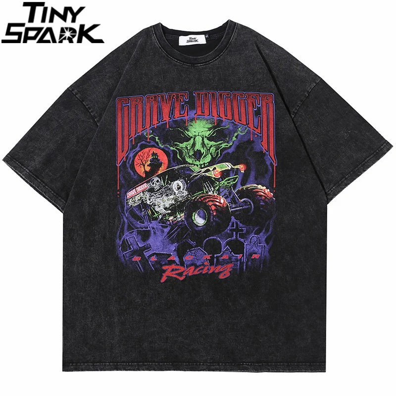 2024 Oversized Hip Hop Devil Racing T-Shirt for Men