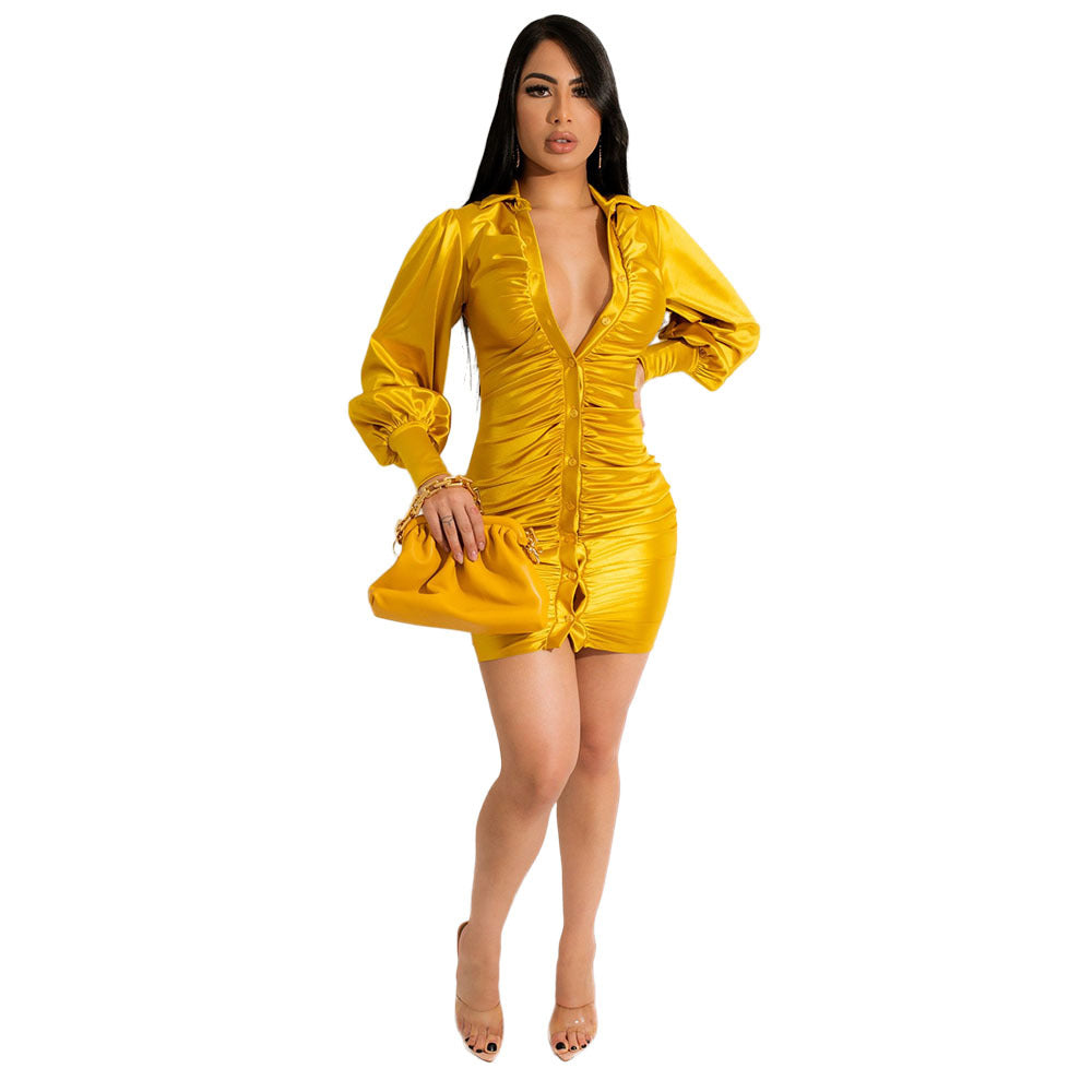 Solid Color Satin Dress for Women