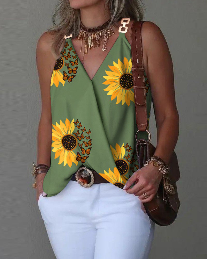 2023 Summer Minimalist V-Neck Print Top for Women