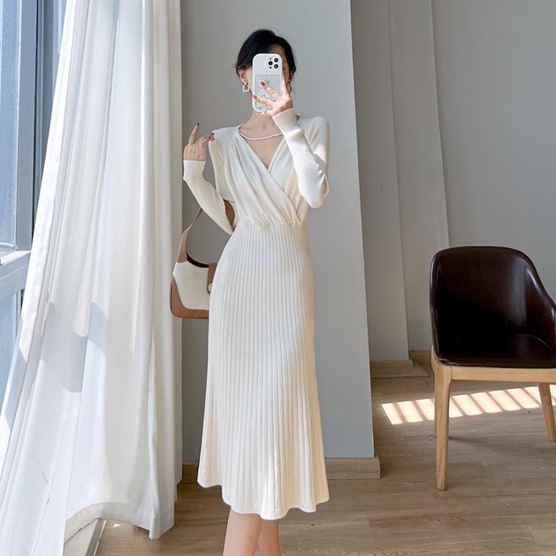 Evarisluxe Tricot Vintage Knit Luxury Dress