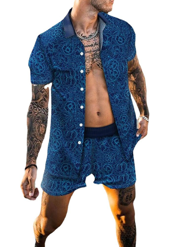 Men's Printed Casual Loose Two-Piece Beach Outfit