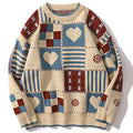 Vintage Hip Hop Love Knitted Cotton Sweater for Men