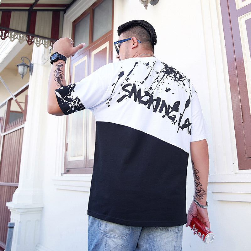 Plus Size Hip Hop Color Block Graphic T-Shirt for Men