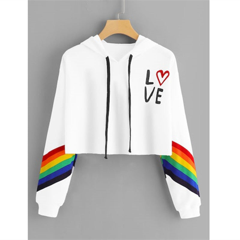 Rainbow Striped Hoodie T-Shirt for Women (Summer/Fall)