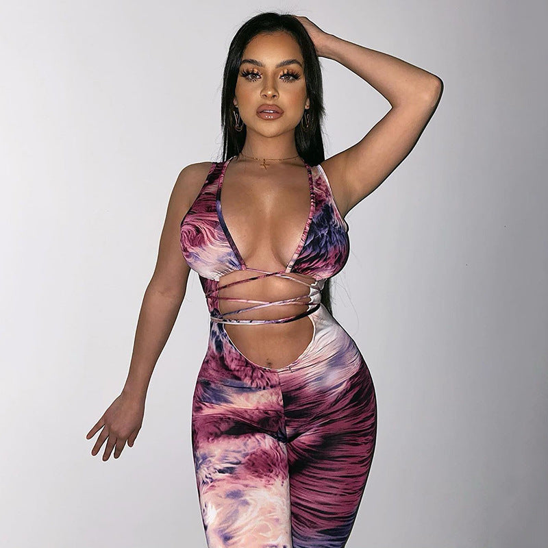 Summer Tie-Dye Strapless Jumpsuit for Women