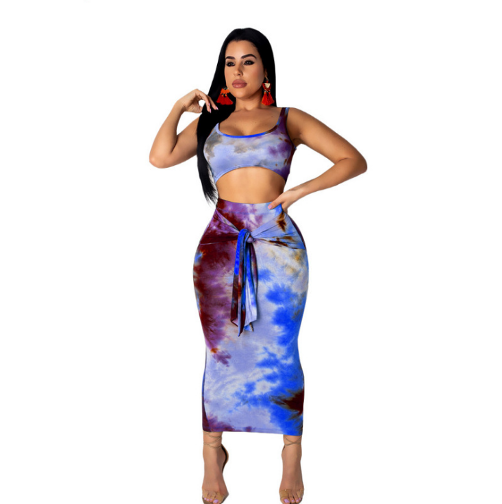 Printed Vest and Midi Skirt Two-Piece Set