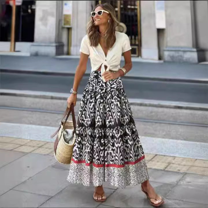 2023 Summer Ruffle Hem Midi Skirt for Women