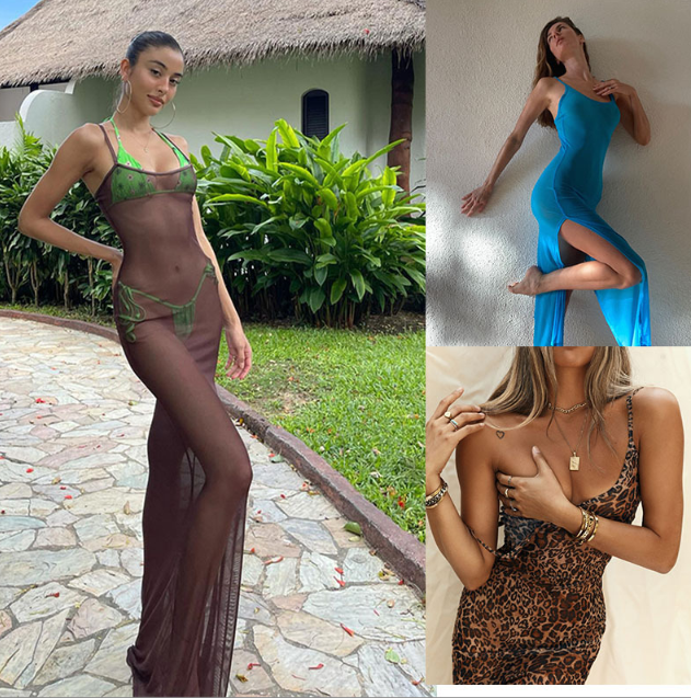 Collage of women in various outfits with outdoor and indoor settings.