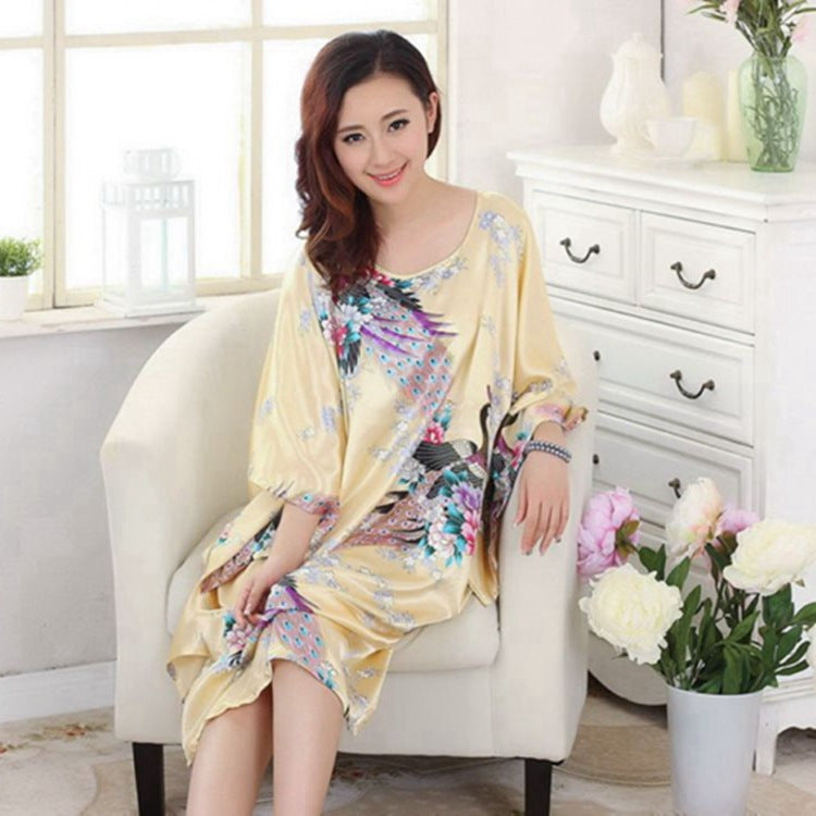 Plus Size Peacock Print Summer Nightgown for Women