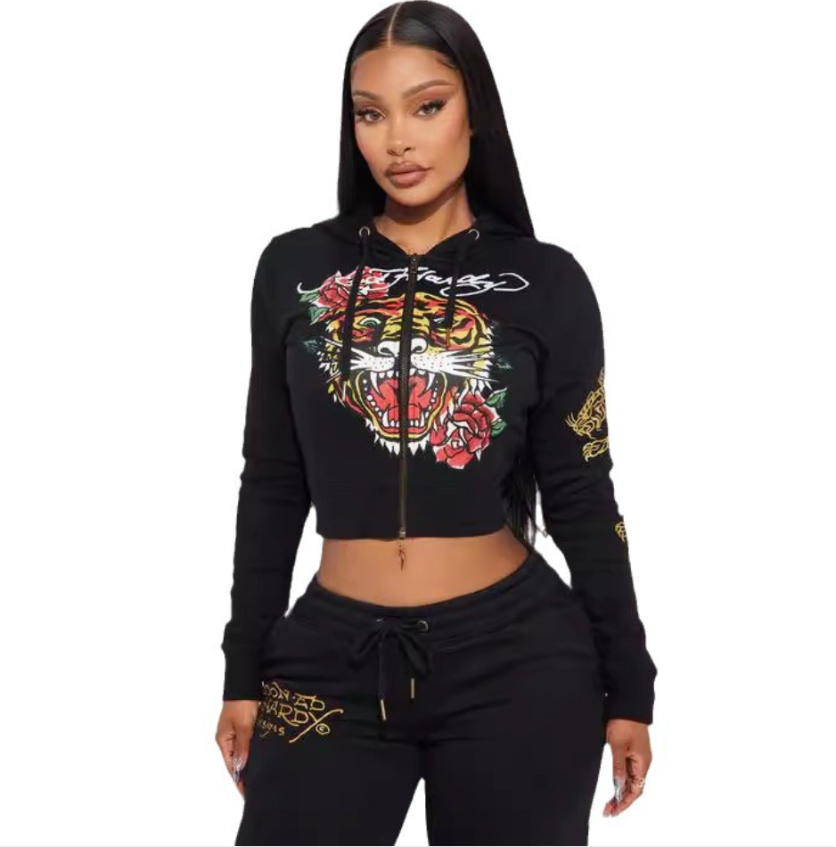 Painted Zipper Print Two-Piece Lounge Set